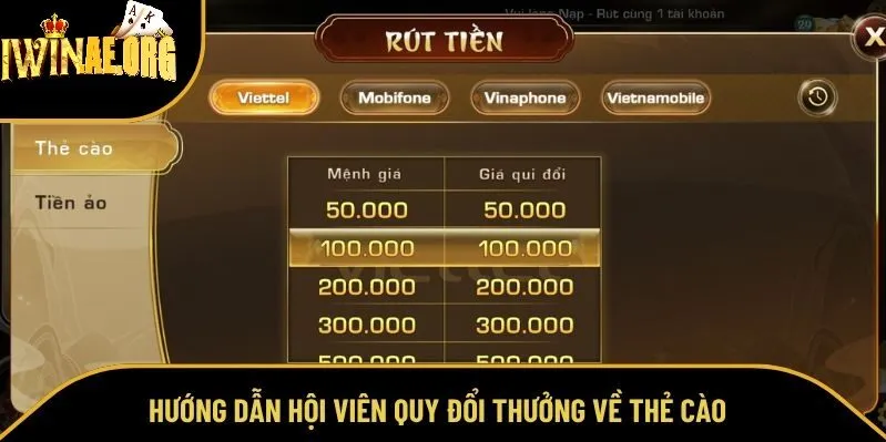 Rút tiền qua thẻ cào